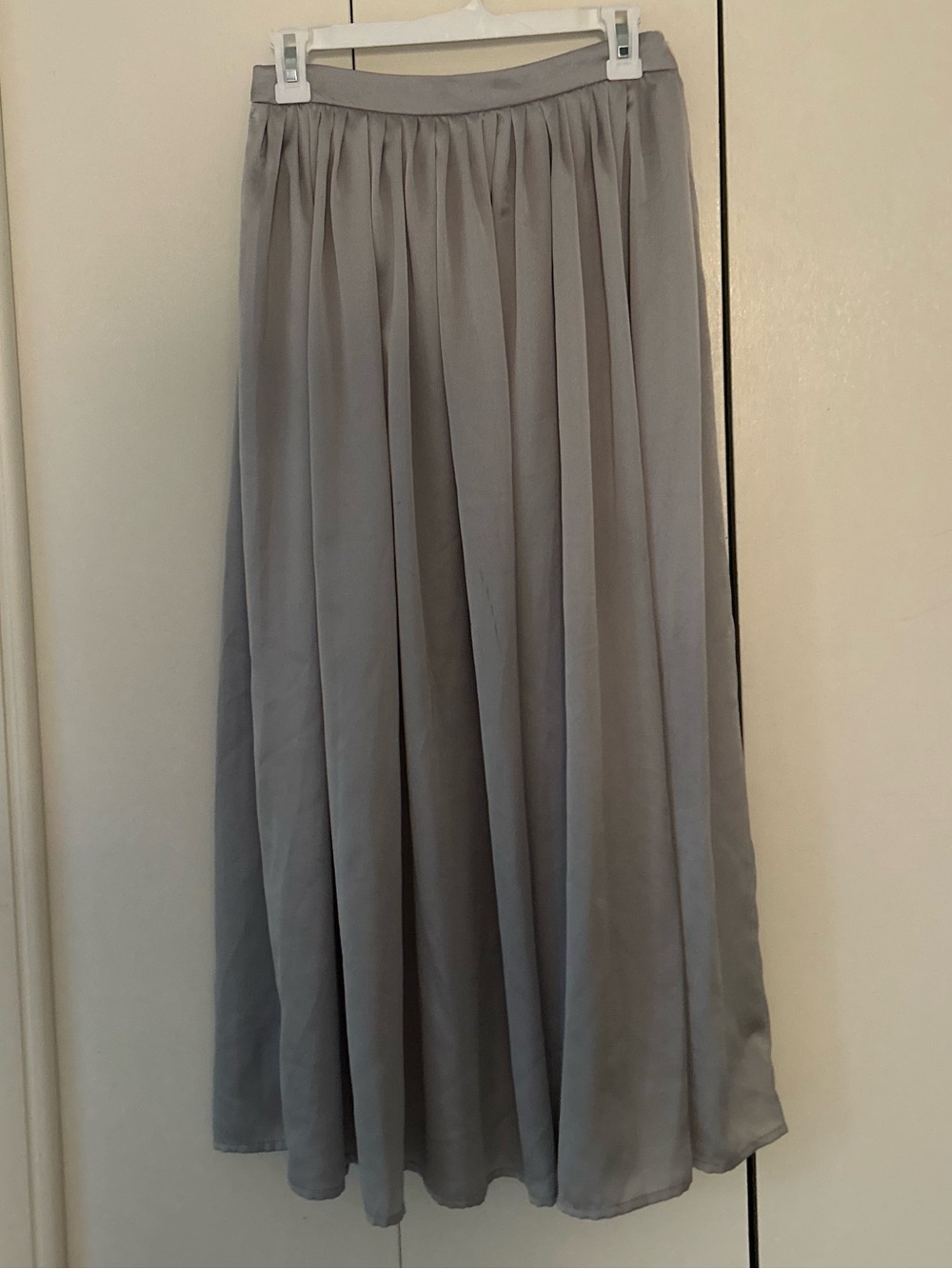 Vintage Silver Pleated Maxi Skirt Pockets S